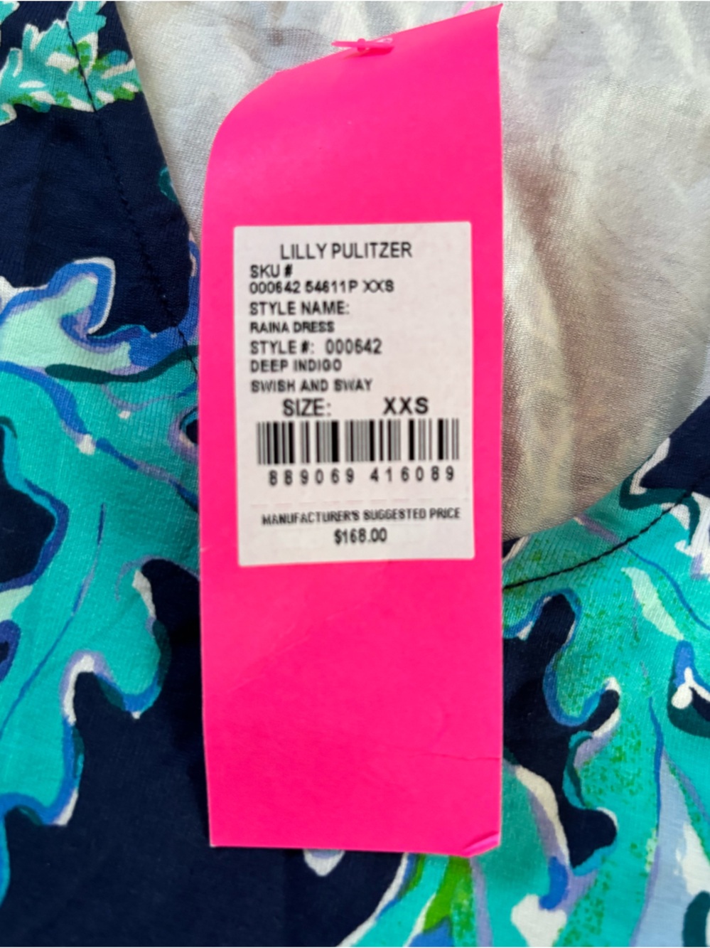 Lilly Pulitzer Navy with Aqua and Teal Floral-Print Dress - Picture 3 of 5